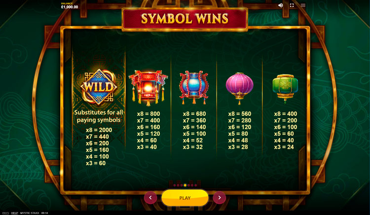 Символы и их комбинации Mystic Staxx