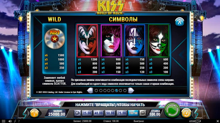Встроенные символы и их комбинации KISS Reels of Rock-min