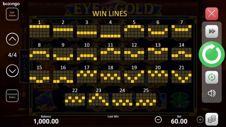 Параметры игры Eye Of Gold