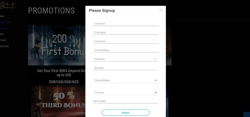 Wild Pharao регистрация