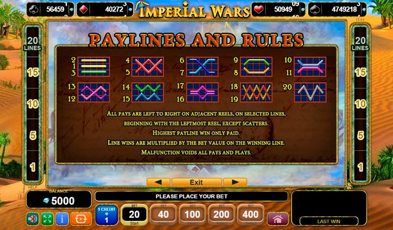 Линии слота Imperial Wars